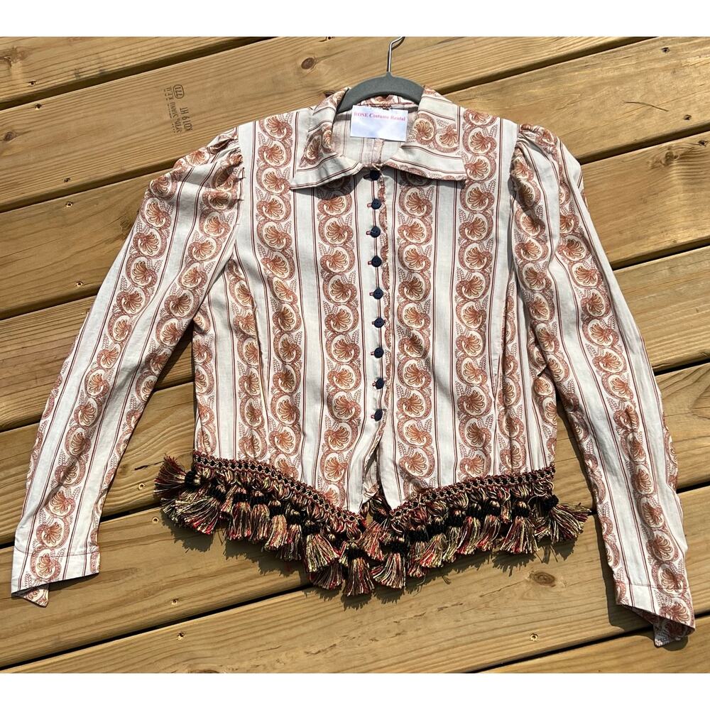 Vintage Victorian Inspired Blouse Top Puff Gigot Sleeve Buttons Pointed Hem M/L - Picture 2 of 5